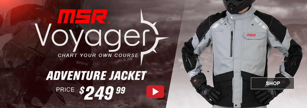 MSR Voyager, Chart your own course, Adventure Jacket, $249 and 99 cents, a man wearing the grey jacket, link, shop